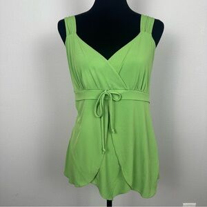 Y2K Lime Green Babydoll Faux Wrap Fairycore Cami Tank Top Size Large Stretchy